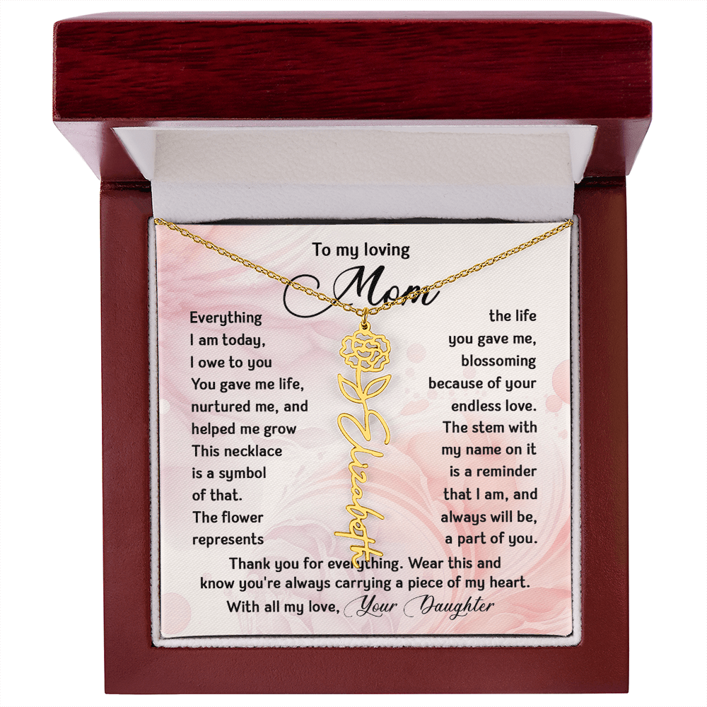 To My Mom - Personalized Birth Flower Name Necklace