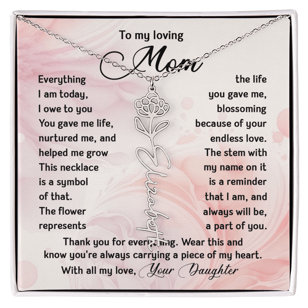 To My Mom - Personalized Birth Flower Name Necklace