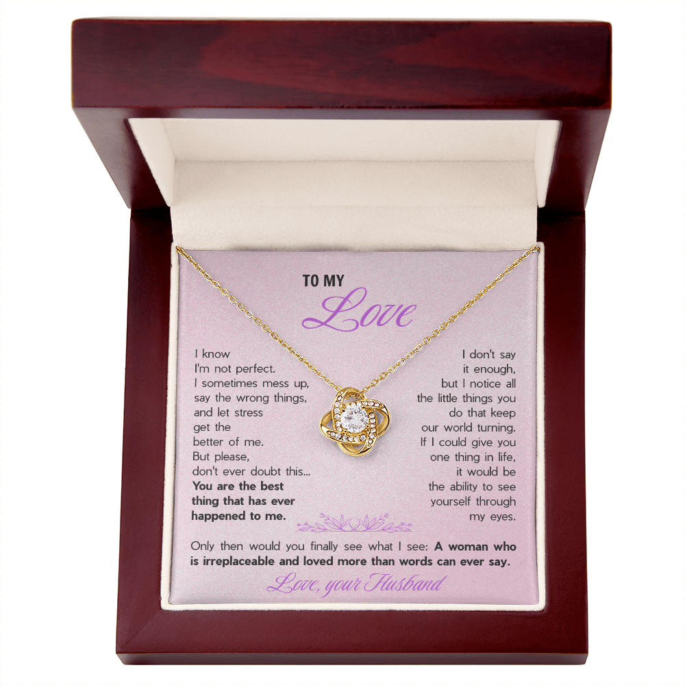 To My Wife Love Knot Necklace - Heartfelt Message Card Gift from Husband, Romantic Jewelry for Her