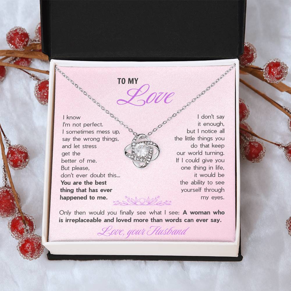 To My Wife Love Knot Necklace - Heartfelt Message Card Gift from Husband, Romantic Jewelry for Her