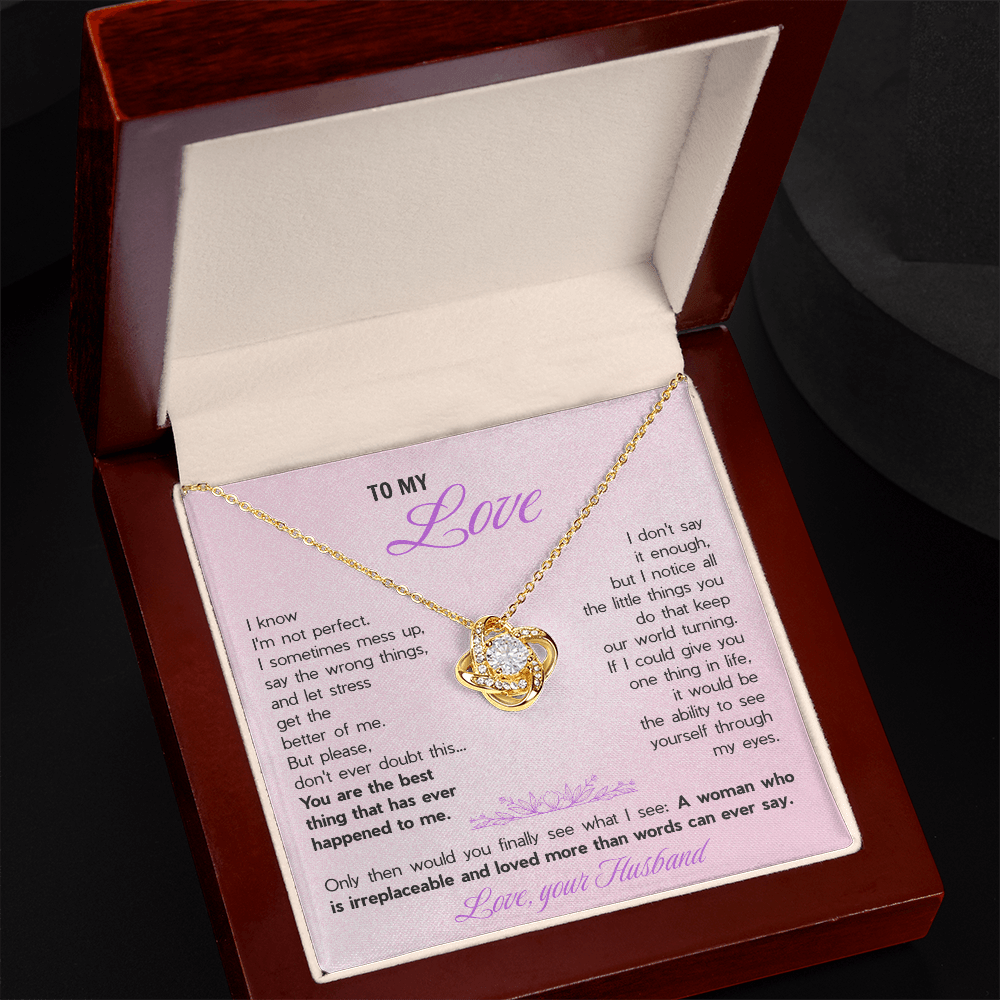 To My Wife Love Knot Necklace - Heartfelt Message Card Gift from Husband, Romantic Jewelry for Her