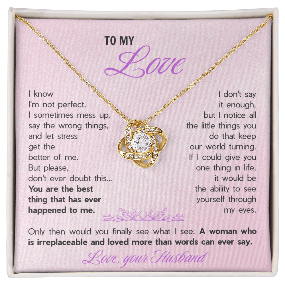 To My Wife Love Knot Necklace - Heartfelt Message Card Gift from Husband, Romantic Jewelry for Her