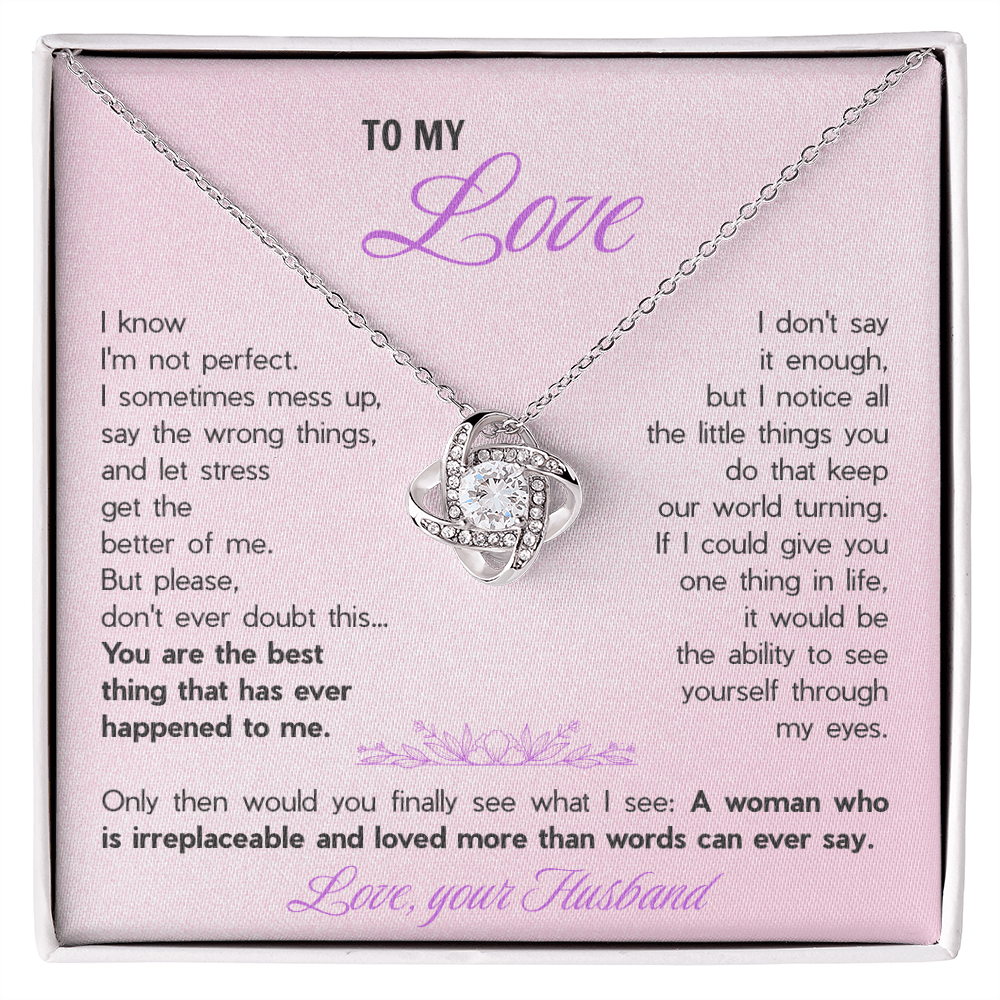 To My Wife Love Knot Necklace - Heartfelt Message Card Gift from Husband, Romantic Jewelry for Her