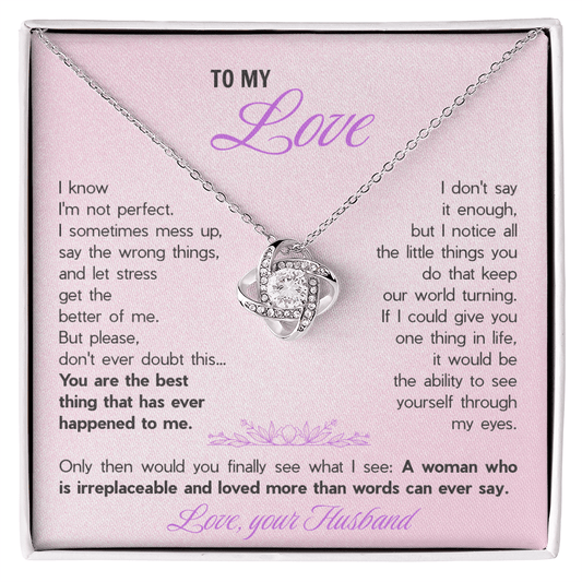 To My Wife Love Knot Necklace - Heartfelt Message Card Gift from Husband, Romantic Jewelry for Her