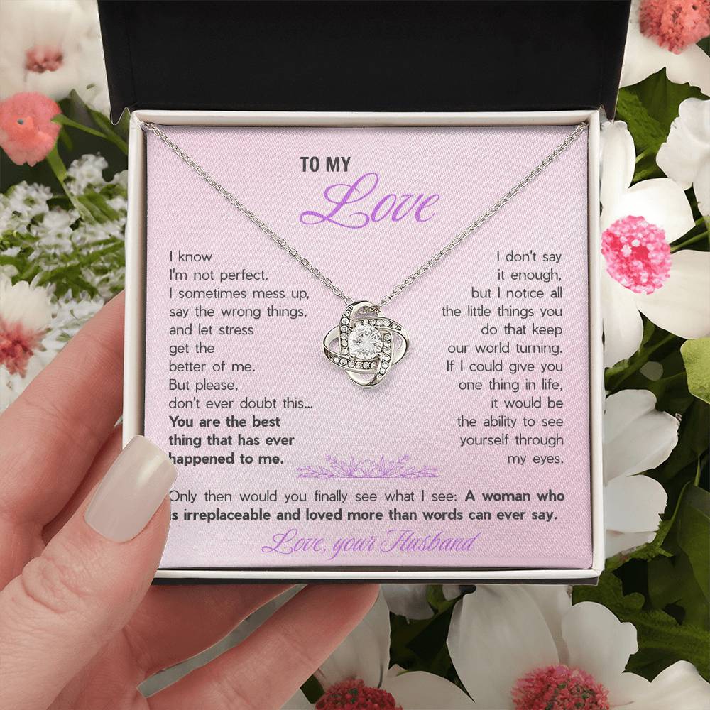 To My Wife Love Knot Necklace - Heartfelt Message Card Gift from Husband, Romantic Jewelry for Her