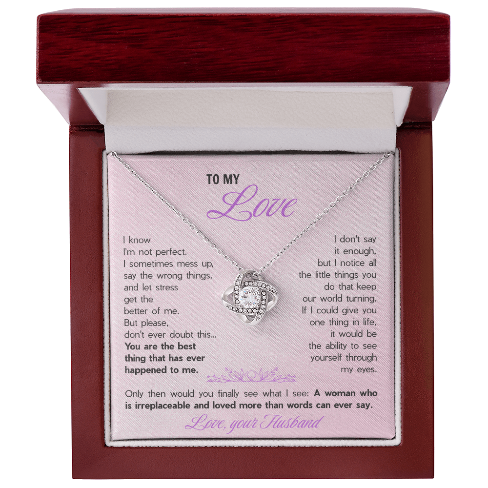 To My Wife Love Knot Necklace - Heartfelt Message Card Gift from Husband, Romantic Jewelry for Her