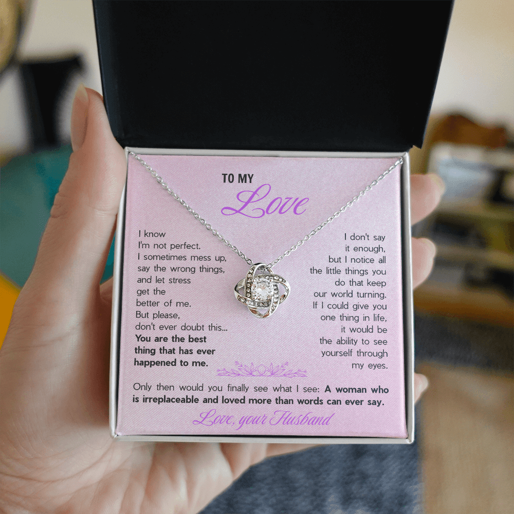 To My Wife Love Knot Necklace - Heartfelt Message Card Gift from Husband, Romantic Jewelry for Her
