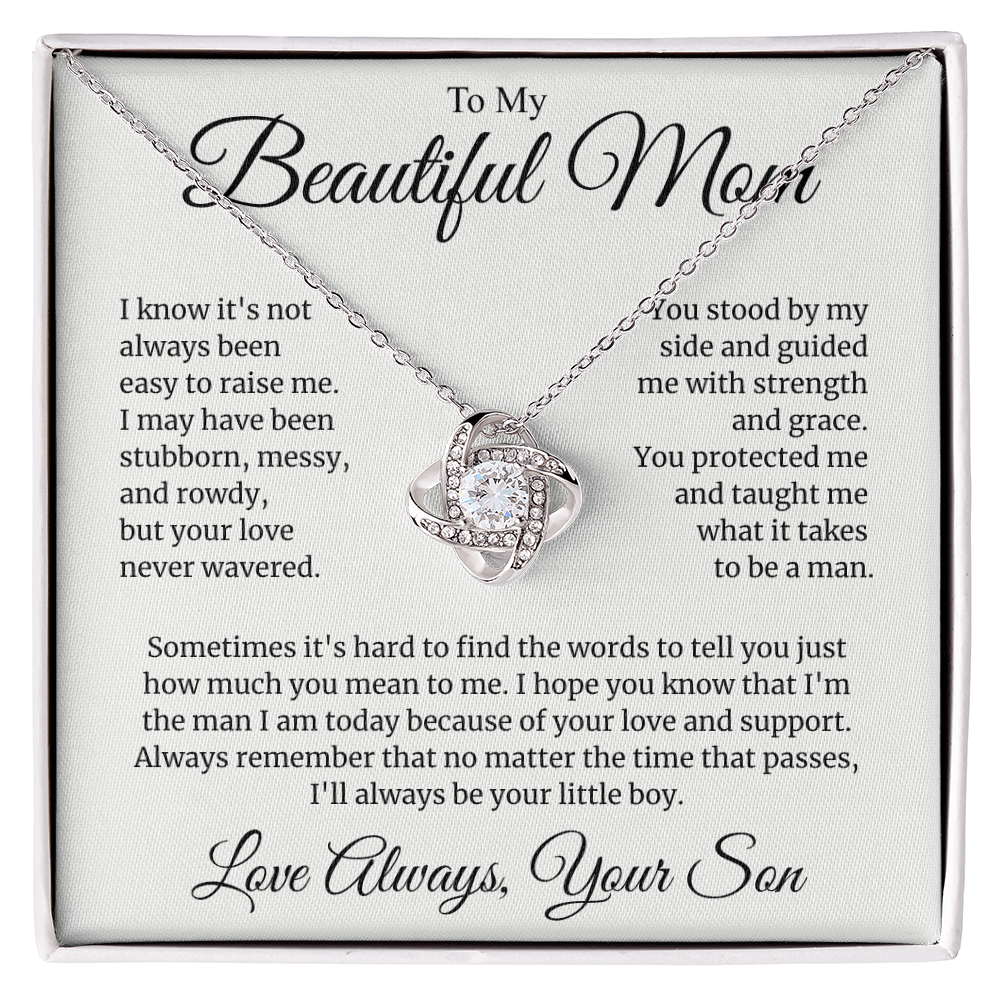 To My Wonderful Mom Love Knot Necklace - "You Are My Rock" Gift from Son