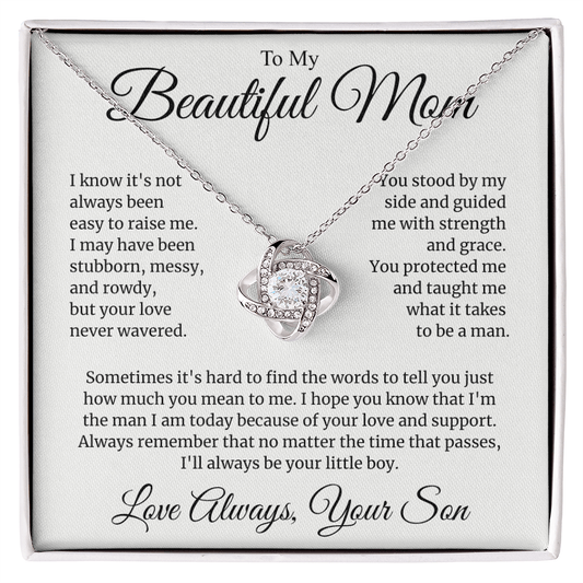 To My Wonderful Mom Love Knot Necklace - "You Are My Rock" Gift from Son