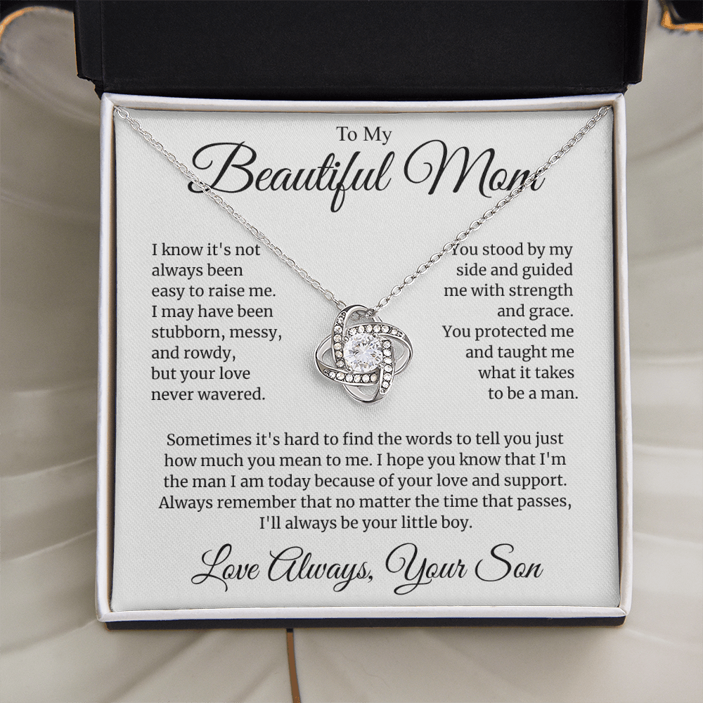 To My Wonderful Mom Love Knot Necklace - "You Are My Rock" Gift from Son