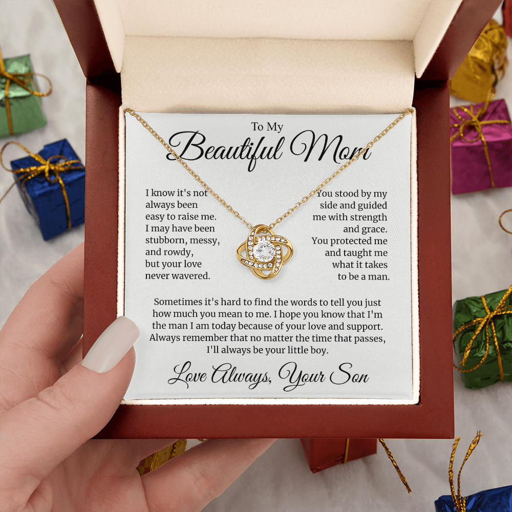 To My Wonderful Mom Love Knot Necklace - "You Are My Rock" Gift from Son