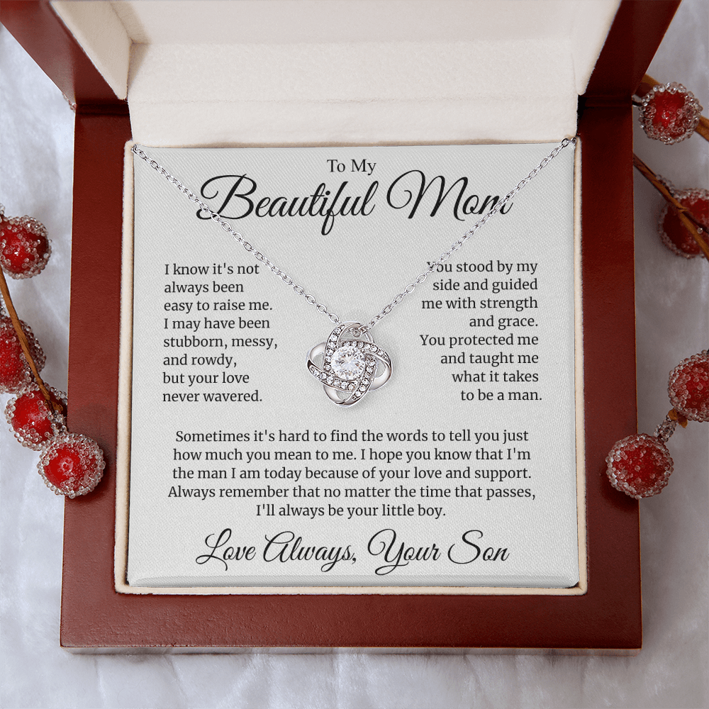 To My Wonderful Mom Love Knot Necklace - "You Are My Rock" Gift from Son